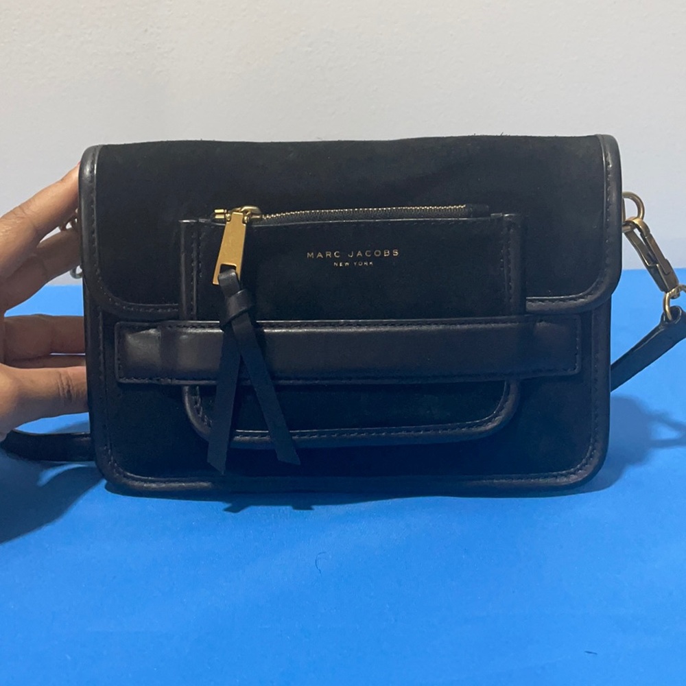 Black and gold Marc Jacobs crossbody leather and suede purse